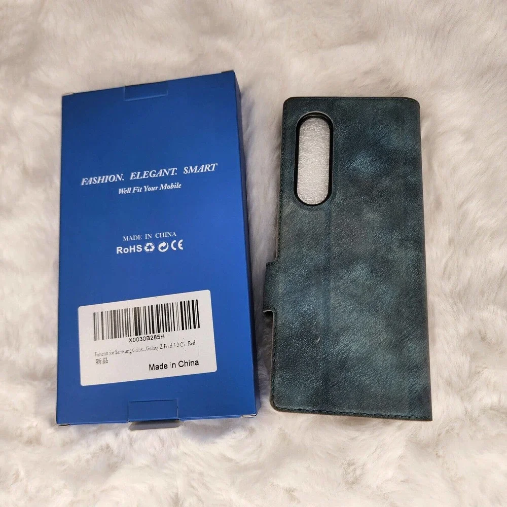 (2) Samsung Galazy Z Fold 1 Cases Flap Cover Faux Suede Leather Red and Blue